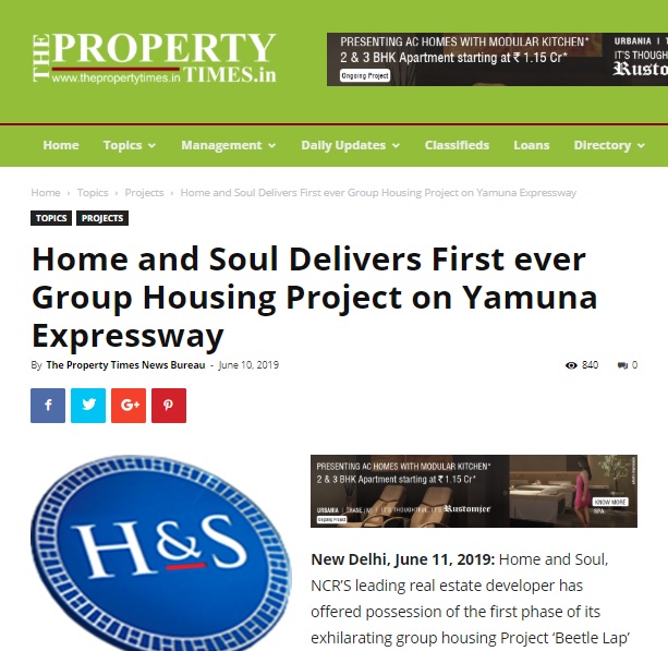 Home and Soul Delivers First ever Group Housing Project on Yamuna Expressway